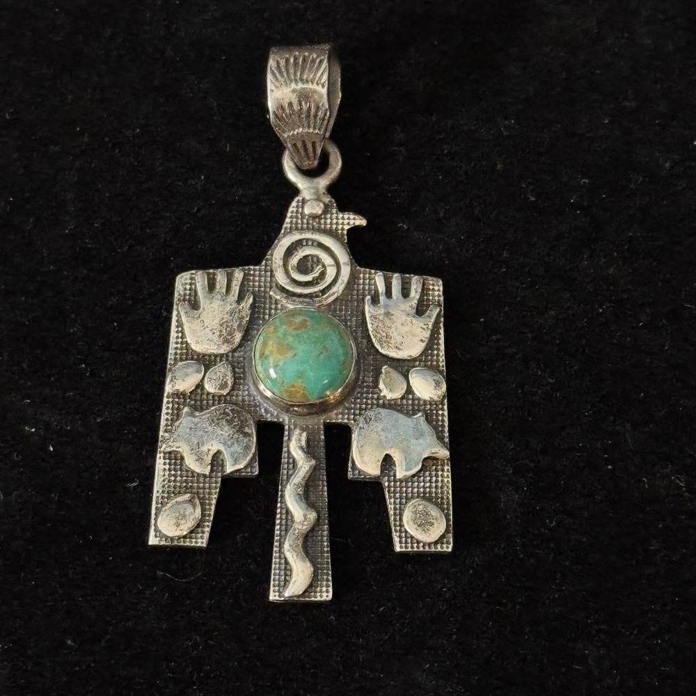 Vintage Sterling Silver Turquoise Thunderbird Pendant Native American Style